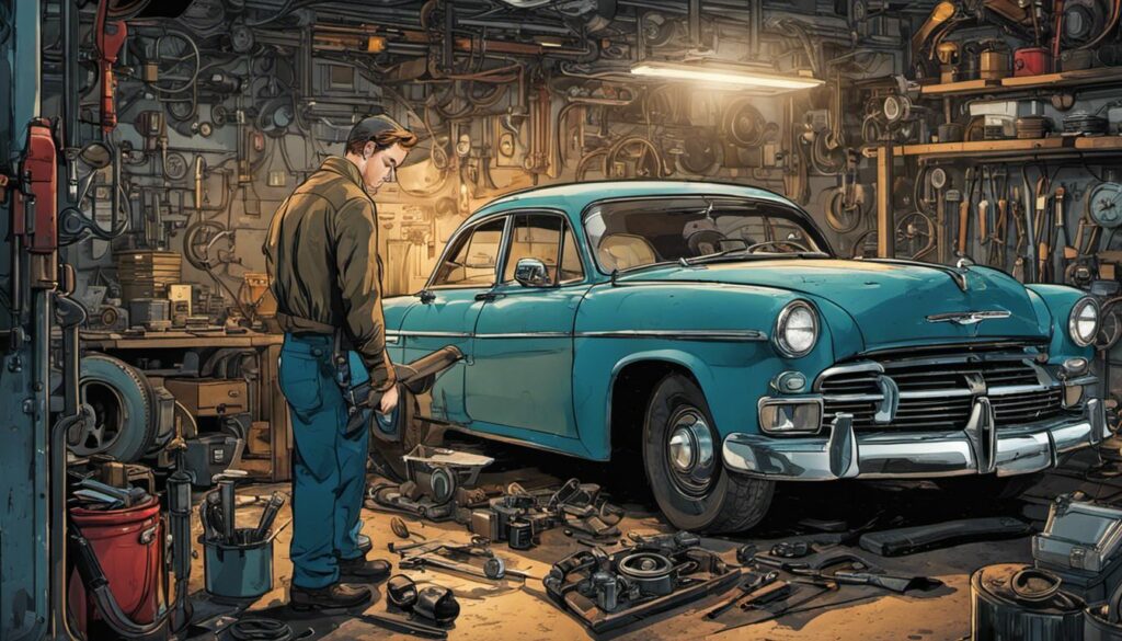 Ein Mechaniker untersucht sorgfältig den Motor eines Autos.